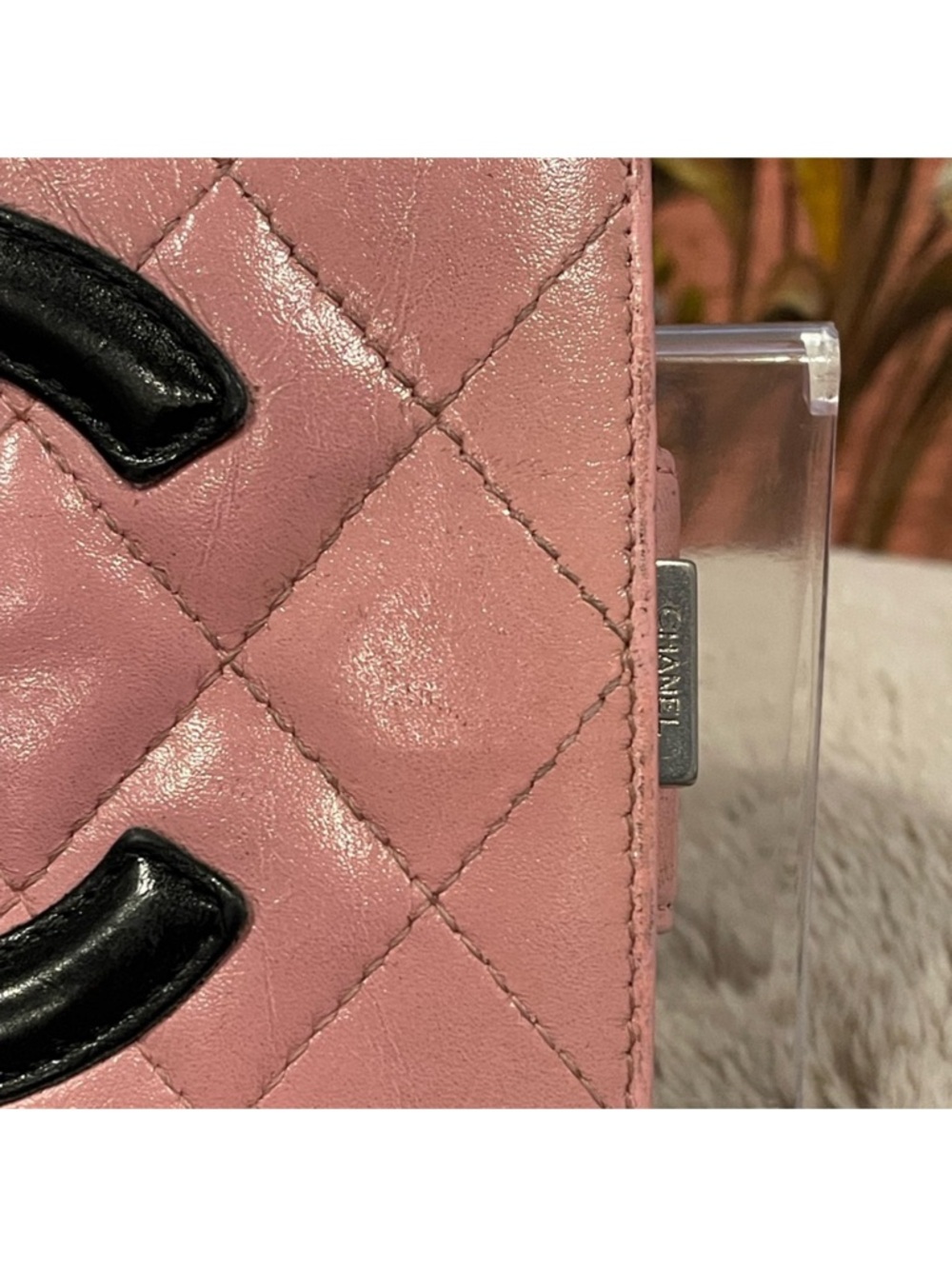 Chanel Cambon Pink Quilted Calfskin
Leather with Black Large CC Bi-fold Wallet - Picture 2 of 13